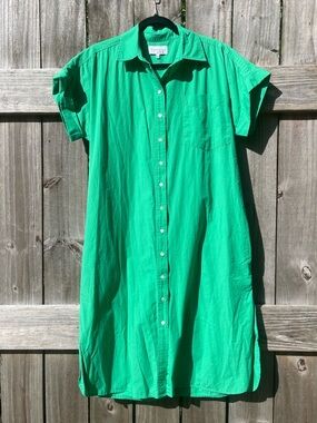 100% Linen Brand Button-Front Green Midi Shirt Dress